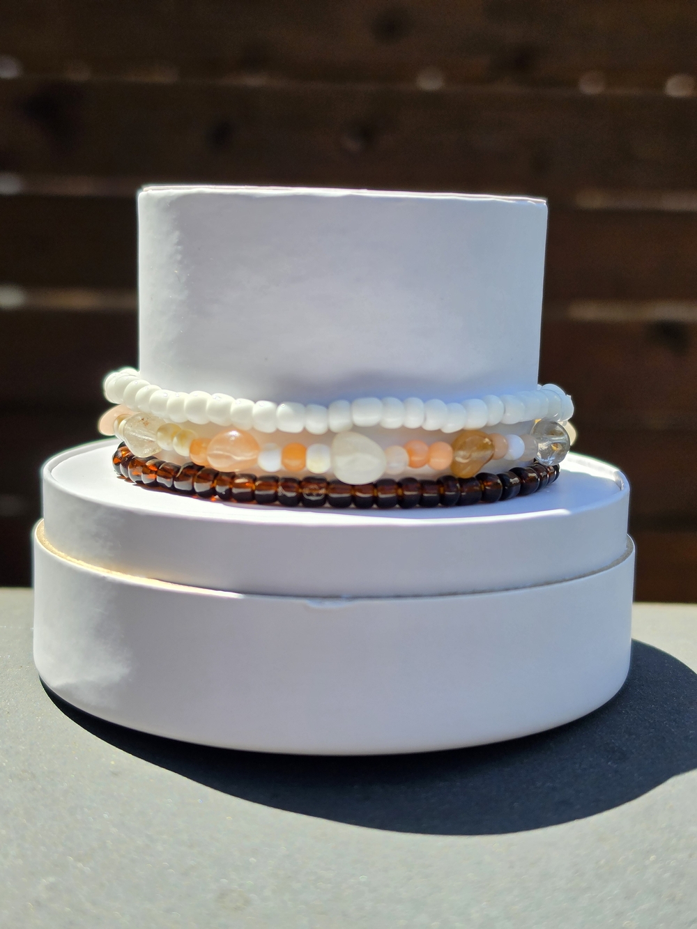 Stacked Beaded Bracelet Set - White, Cream & Brown